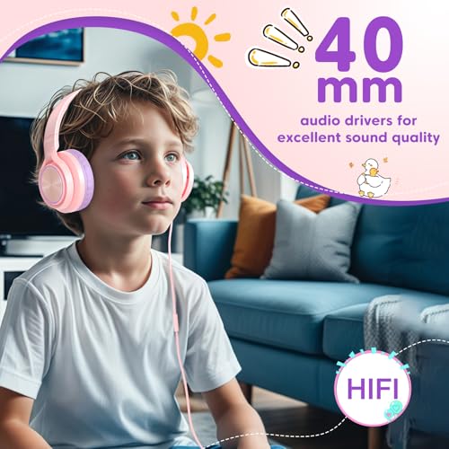 Kids Headphones with 3.5mm & USB C Headphones Kids for School, Over-Ear for Boys Girls, Foldable Headphone Built-in Mic, Safe Volume for iPad/Travel/Tablets/Classroom, Back to School gift(Pink) - color: Pink