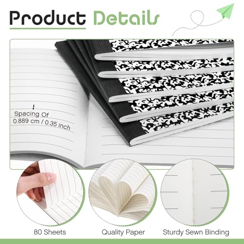 Fainne 30 Pack Composition Notebooks Half Size 4-7/8 x 7-1/2 Inches Wide Ruled Half Page Composition Notebook for Journal School Classroom Supplies 40 Sheet(Black,Snowflake Style) - color: Black, style: Snowflake Style