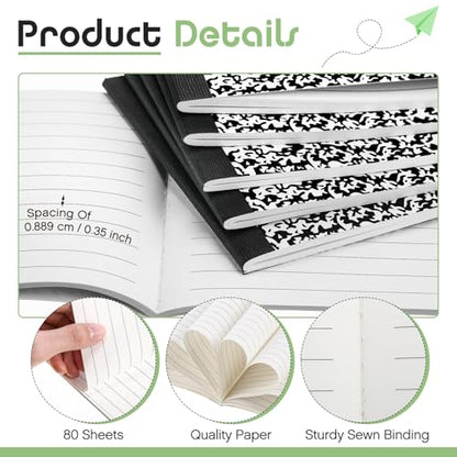 Fainne 30 Pack Composition Notebooks Half Size 4-7/8 x 7-1/2 Inches Wide Ruled Half Page Composition Notebook for Journal School Classroom Supplies 40 Sheet(Black,Snowflake Style) - color: Black, style: Snowflake Style