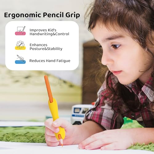 3 Pack Silicone Pencil Grips for Kids & Adults, Ergonomic Dual-Head Design for Handwriting, Drawing & Coloring, Improves Grip Control, Pink/Red/Yellow - color: Pink,red,yellow
