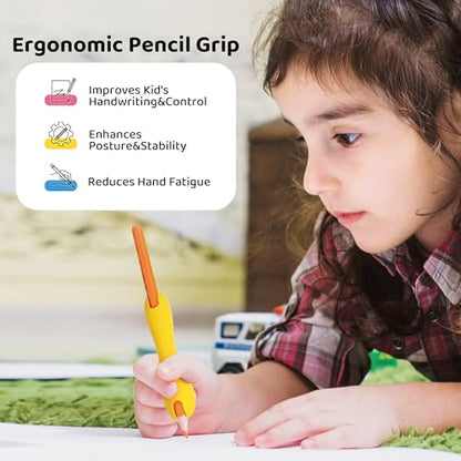 3 Pack Silicone Pencil Grips for Kids & Adults, Ergonomic Dual-Head Design for Handwriting, Drawing & Coloring, Improves Grip Control, Pink/Red/Yellow - color: Pink,red,yellow