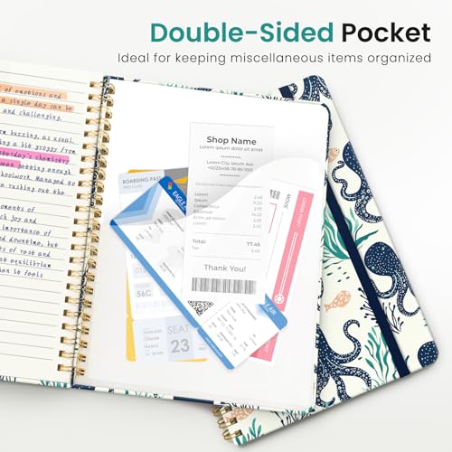 ZOTIA Lined Spiral Journal for Women, A5 Aesthetic Hardcover Notebook for Work, School & Note Taking, Pretty College Ruled Journal, 140 Pages, 6" x 8", Octopus Drift - color: G-Octopus Drift
