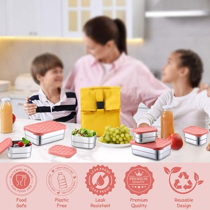 Homikit 3 Pack Kids Lunch Box Set, 18/10 Stainless Steel Bento Boxes with Silicone Lids Leak Proof, 5 Cups Reusable Metal Food Snack Containers for School Daycare, Nontoxic & Dishwasher Safe, Pink - color: Pink, size: Medium