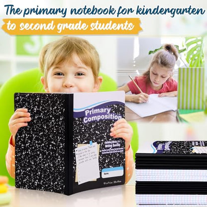 Watersay 60 Pack Primary Ruled Composition Notebook, Grade K-2 Journal 50 Sheets, 7-1/2" x 9-3/4" Primary Composition Book Writing Notebook for Kids Kindergarten Preschool 1st 2nd Grad (Black) - color: Black
