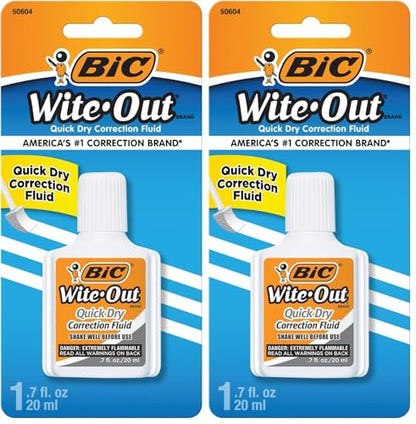 BIC Wite-Out Correction Fluid, White, 20mL | Quick Dry | Easy Application | 2-Pack - size: 1 Count (Pack of 2)