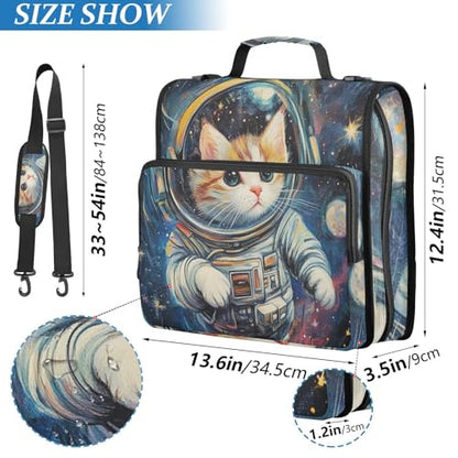 Aslsiy Zipper Binder Cute Astronaut Cat 1.5 inch 3-Ring Binder Organizer Universe with Shoulder Strap for School Office Supplies