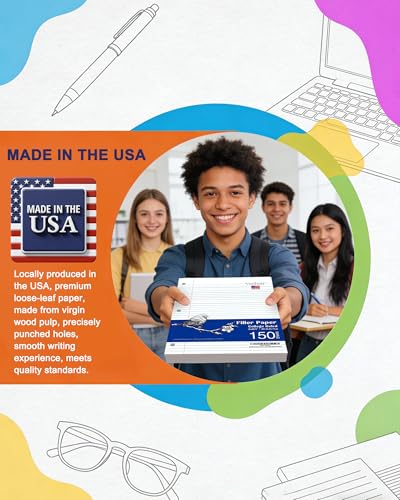 WritePads College Ruled Loose Leaf Paper, 600 Sheets Bulk Notebook Paper, 8"x10-1/2" 3 Hole Punched Filler Paper, Fits Standard 3-Ring Binder, 65lb Thick Paper, Made in USA - color: College Ruled Filler Paper, size: 4 Pack (600 Sheets)