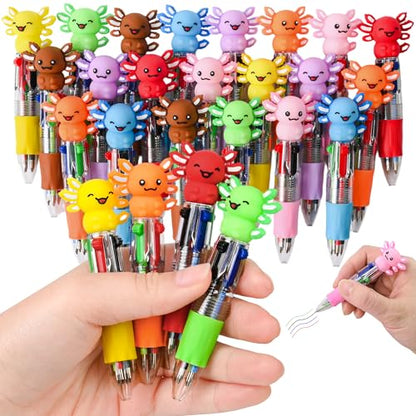 LiYiQ 25 Pcs Axolotl Party Favor Multicolor Pen in One Cartoon Cute Fun 4-in-1 Cute Pens Bulk Kawaii Axolotl Ballpoint Pens for Fun Gifts - style: Axolotl