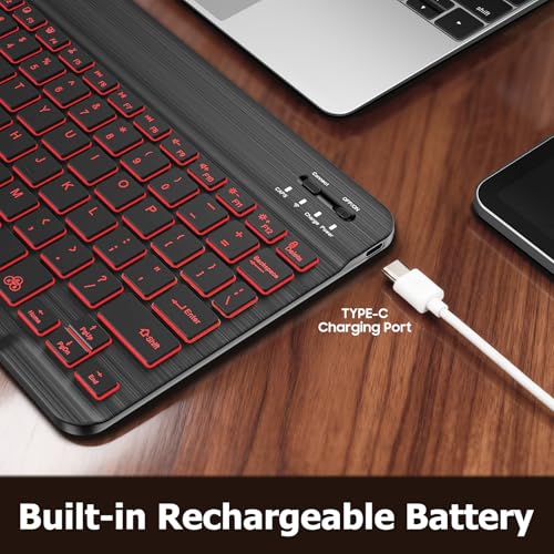 FINTIE 10-Inch Ultrathin Wireless Bluetooth Backlight Keyboard | [7 Color Backlit] Rechargeable Keyboard Compatible with iPad Samsung Tablet, iPhone Smartphone, iOS, Android - color: Classic Black