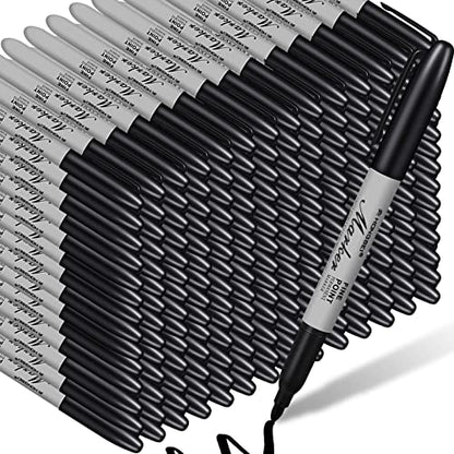 Thenshop 500 Pack Black Permanent Markers Bulk - Fine Point Permanent Marker Quick Drying Waterproof Pens for Doodling Writing Marking Classroom Work on Wood Metal Stone Glass, Office School Supplies