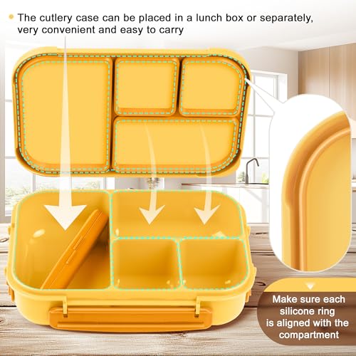 Amathley Lunch Box Kids,Bento Box Adult,Leakproof Lunch Containers for Adults/Kids/Toddler,1200ML-4 Compartments bento Lunch box with Utensil,Microwave & Dishwasher & Freezer Safe (Yellow) - color: Yellow