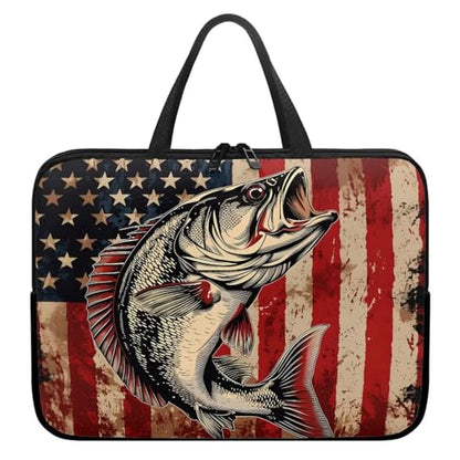 American Flag Fish Laptop Sleeve, Shockproof Laptop Tote Bag, Computer Bag Fits Up to 17 Inch, Zipper Tablet Sleeves Carrying Case for 4th of July USA 250 Years, Notebook Briefcase - color: American Flag Fish, size: 10 Inch