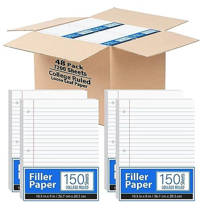 Loose Leaf Paper College Ruled Notebook Paper College Ruled Lined Writing Filler Paper 10.5” x 8” 7200 Sheets 200 Sheets Per Pack 60 gsm (36 Pack) - size: 36 Pack