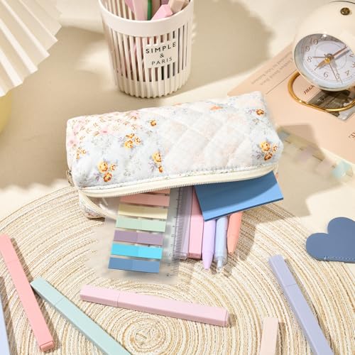 22Pcs Book Annotation Kit Aesthetic Pencil Case with Supplies School Annotation Supplies Gel Pen Transparent Sticky Note Taking Bible Study College Stationery Supplie (Patchwork Flowers) - color: Patchwork Flowers