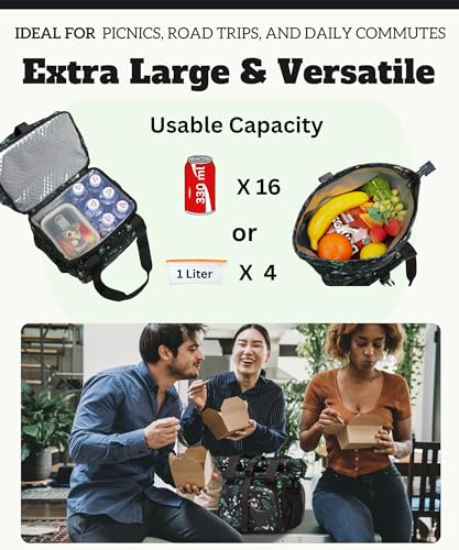 SUNNY BIRD Dual Compartment Lunch Bag Insulated Lunch Box for Women and Men (FloralFoliage 01) - color: FloralFoliage 01