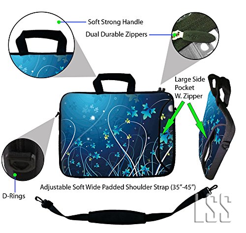 LSS 13.3 inch Laptop Sleeve Bag Carrying Case Pouch w/Handle & Adjustable Shoulder Strap - color: Purple Floral Design, size: 13 in – 13.3 in