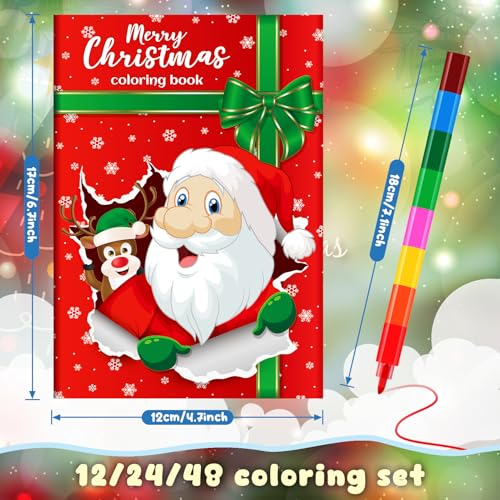 BenLouis 24 Christmas Mini Coloring Books Kids with 24 Stacking Crayons Xmas Theme Party Favors Activity Books Bulk for Kids Holiday Birthday Goodie Bag Gift Stuffer Classroom Reward - style: Christmas