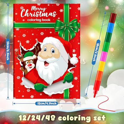 BenLouis 24 Christmas Mini Coloring Books Kids with 24 Stacking Crayons Xmas Theme Party Favors Activity Books Bulk for Kids Holiday Birthday Goodie Bag Gift Stuffer Classroom Reward - style: Christmas