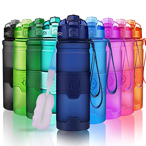 ZORRI Sports Water Bottle, 400/500/700ml/1L, BPA Free Leak Proof Tritan Lightweight Bottles for Outdoors,Camping,Cycling,Fitness,Gym,Yoga- Kids/Adults Drink Bottles with Filter, Lockable Pop Open Lid - color: Dark Blue, size: 32 Ounces
