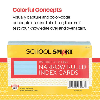 School Smart Ruled Index Cards, 3 x 5 Inches, Blue, Pack of 100 - color: Blue, size: 3 x 5 Inches