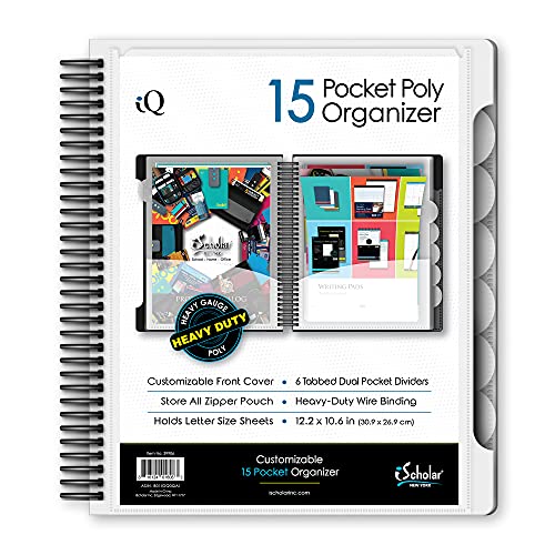 iScholar iQ+ 15 Pocket Organizer, 12.2 x 11 Inches, Tabbed Dividers, White (39906-WH) - color: White, size: 15 Pocket