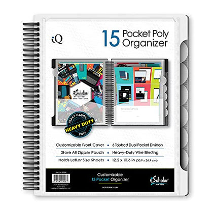 iScholar iQ+ 15 Pocket Organizer, 12.2 x 11 Inches, Tabbed Dividers, White (39906-WH) - color: White, size: 15 Pocket