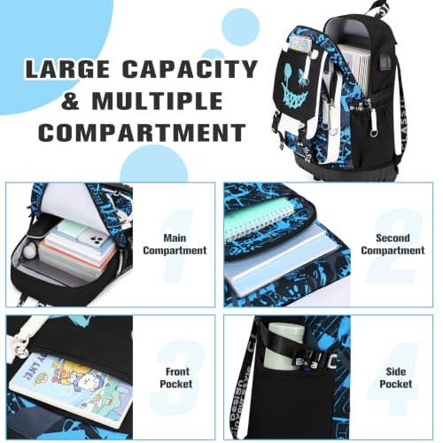 Bevalsa Rolling Backpack for Boys, Roller Backpack with Wheels, Wheeled School Bag with Sling Bag, Lunch Box & Pen Case for Kids Children Teens Elementary Middle Student Glow In The Dark - color: Smile