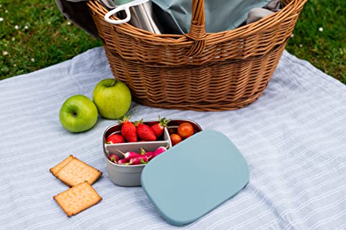 Beaba Stainless Steel Lunch Box, Kids Lunch Box with Silicone Lid, Bento Style Food Containers, Removable Silicone Dividers Make 1-3 Compartments, Rain - color: Rain