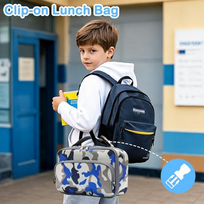 FlowFly Kids Lunch box Insulated Soft Bag Mini Cooler Back to School Thermal Meal Tote Kit for Girls, Boys,Blue Camo - color: Blue Camo
