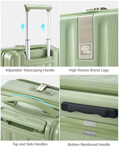 Hanke 24 Inch Expandable Luggage Top Opening Checked Bag Luggage Hard Shell Suitcases with Wheels Lightweight Travel Luggage Medium Suitcase with Lock for Woman Men-Bamboo Green - color: Bamboo Green, size: 24 Inch Expandable