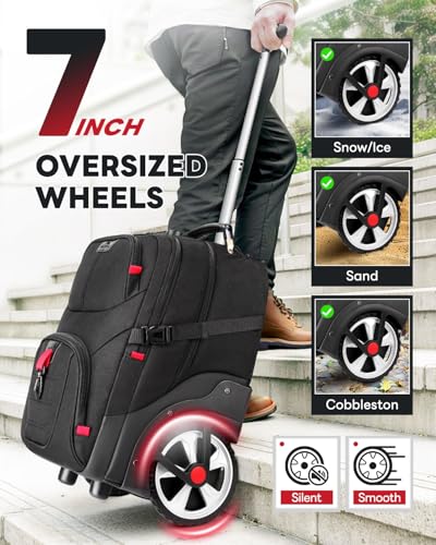 MATEIN Rolling Bag with Wheels, 17 Inch Extra Large Laptop Roller Backpack for Adults with Anti Theft Lock & Sturdy Handle, Water Resistant Wheeled Bag Carry On Luggage for Teacher Work Travel Men - color: Black