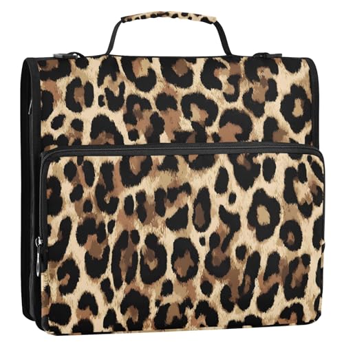 Bolaz Durable 3 Ring Binder Bag with Zipper,Brow-Black Leopard Print,1.5 Inch Multi-Pockets Organizer with Shoulder Strap and Handle - color: Brow-black Leopard Print