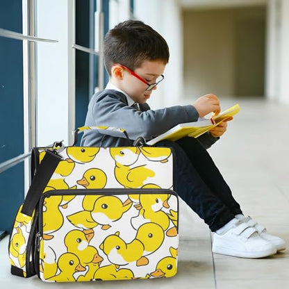 Cute Yellow White Duckling Zipper Binder 3 Ring 1.5 Inch School Binder Organizer with Shoulder Strap Handle File Folder Pockets Large Capacity Students Girl Boy Men Office Work - color: Cute Yellow White Duckling