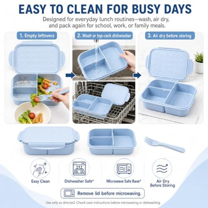 MISS BIG® Kids Bento Lunch Box, 1150ml 3 Compartments, Blue | Blue kids bento lunch box for school, daycare, and snack time - color: Blue, size: 1150ml