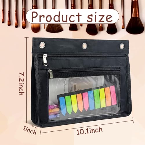 YoeeJob 1 Pack Pencil Pouch for 3 Ring Binder, Expandable Binder Pouches with Zipper, Large Capacity Pen Holder Case with Clear Window School Class Office Organizers, Black - color: Black