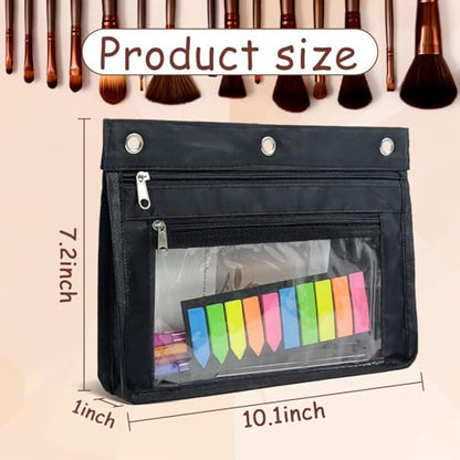 YoeeJob 1 Pack Pencil Pouch for 3 Ring Binder, Expandable Binder Pouches with Zipper, Large Capacity Pen Holder Case with Clear Window School Class Office Organizers, Black - color: Black