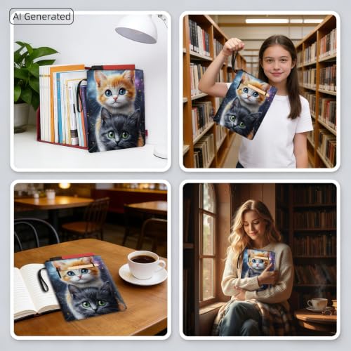 Padded Book Sleeve with Zipper & Front Pocket, Fabric Book Cover | Cute Twin Cats Kittens Cozy11.4"x8.7" Washable Canvas Pouch for Hardcovers, Tablets & Reading Accessories - color: Cute Twin Cats Kittens Cozy