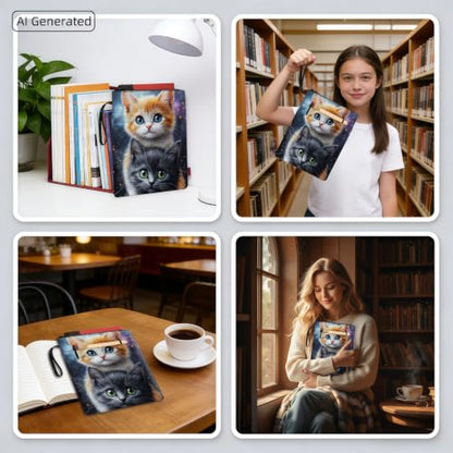 Padded Book Sleeve with Zipper & Front Pocket, Fabric Book Cover | Cute Twin Cats Kittens Cozy11.4"x8.7" Washable Canvas Pouch for Hardcovers, Tablets & Reading Accessories - color: Cute Twin Cats Kittens Cozy