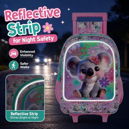 KLFVB Rolling Backpack for Girls, 3PCS Kids Roller Bookbag with Lunch Bag, Wheeled School Bag for Children - Koala - color: Upgraded Uv Printing Pink Koala Rolling Backpack