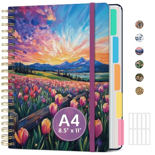 Large Spiral Notebook with Dividers & Tabs, 8.5" x 11" Hardcover 5 Subject Notebook for Work, 280 Pages, College Ruled, Cute Journal for Women, Perfect for Study & Office Note Taking, Radiant Pastures - color: P-Radiant Pastures