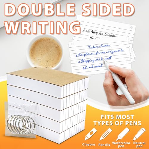 500PCS White Index Cards, 3x5 Inches Flash Cards with Ring, Lined on Both Side Notecards Ruled Study Card Flashcards Heavy Note Cards for Studying, Learning, School, College - size: 3x5(white）