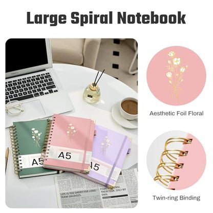 Ovesmusl Hardcover Spiral Notebooks 6.1" X 8.4" + Aesthetic 3 Ring Binder 1 Inch