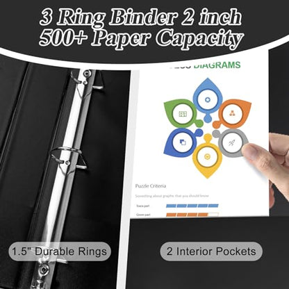 CIXILDTS 2 Inch 3 Ring Binders, Slant D Ring Binder Fit US Letter Size Paper, 2" View Binder with 2 Pocekts, 6 Packs, Black - color: Black, size: 2", style: 6-Pack