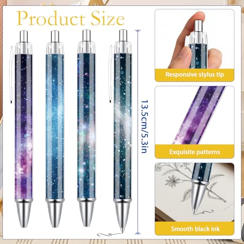 Galaxy Ballpoint Pens Gifts - 24 Pcs Starry Sky Pens Sets Green Plant Aesthetic Retractable Writing Ball Point Pen Favors for Home Office School Teacher Party Reward Supplies - style: Galaxy
