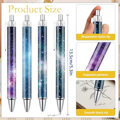 Galaxy Ballpoint Pens Gifts - 24 Pcs Starry Sky Pens Sets Green Plant Aesthetic Retractable Writing Ball Point Pen Favors for Home Office School Teacher Party Reward Supplies - style: Galaxy