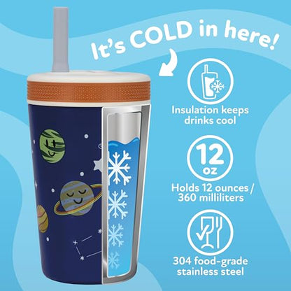 Nuby Thirsty Kids Insulated Toddler Cup with Silicone Flexstraw - 12 oz - Stainless Steel and Leak-Resistant - 18+ Months - Astronaut - color: Astronaut