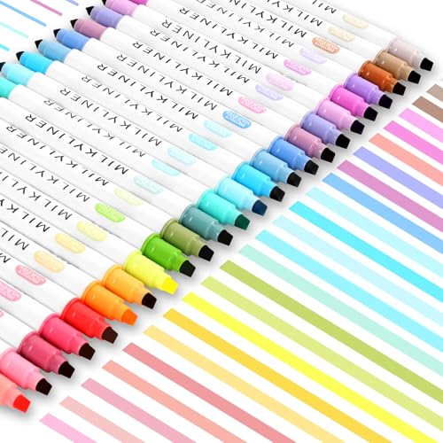 HANKU Pastel Highlighters 24 Pack, Dual Tip No Bleed Bible Highlighters Assorted Colors, Pastel Highlighter Markers for Bible Study Journaling Back to School Office Supplies - color: Set of 24 color