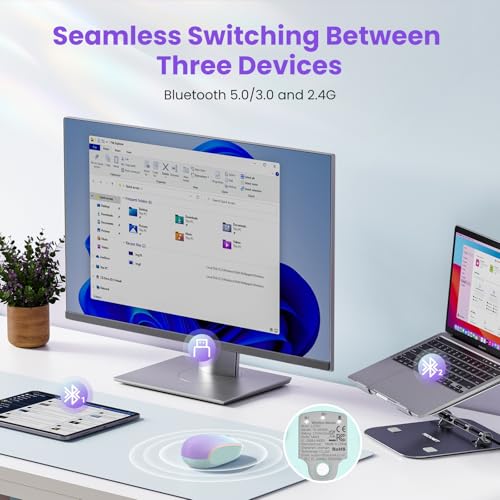 TECKNET Wireless Mouse,Bluetooth Mouse (BT5.3/5.0 & 2.4G) with USB Receiver Silent Optical Computer Mice，Wide Compatibility - color: Gradient