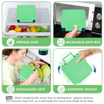 MAXSO Bento Lunch Box Set for Kids with 8 oz Soup Thermo, Leakproof Hot Food Container with 4 Compartments, Insulated Food Jar for Toddler Daycare Boys Girls School - Green - color: Green
