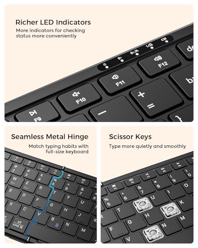 Foldable Keyboard and Mouse with Storage Bag, 2.4G+BT5.0 x 2 for Laptop | Full-Size US Layout, Quiet in Shared Spaces, Travel Essential, Wireless Mouse, USB-C Rechargeable, for Win/Mac/iOS/Android